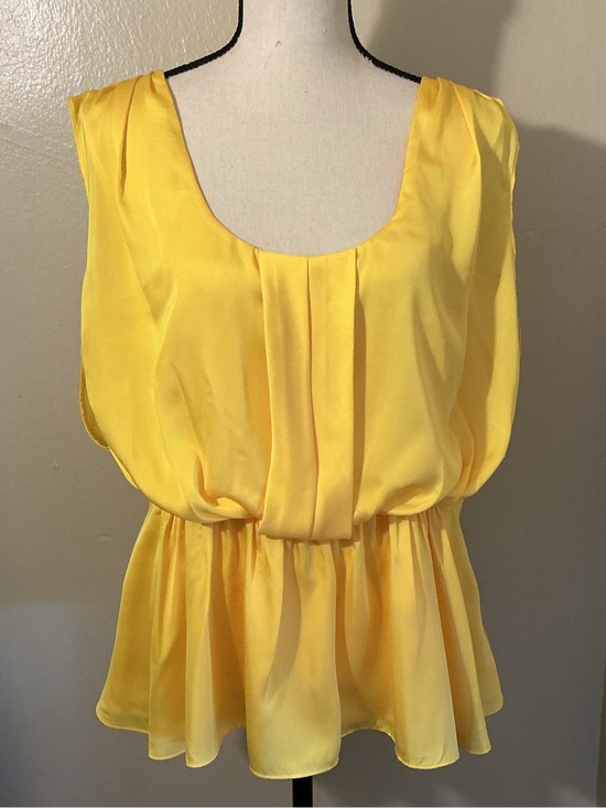 Ali Ro Tops - Ali Ro Size 12 Yellow Sleeveless Blouson Top Lined Side Zip Peplum Blouse